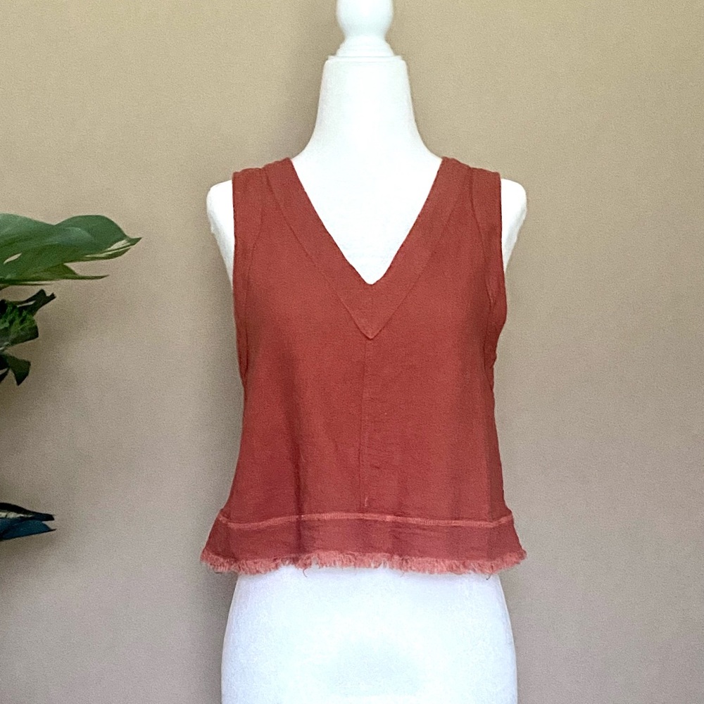 Linen Viscose Blend Frayed Hem Tank
